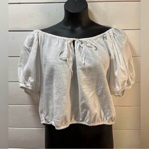 H&M White Peasant Style Cropped Blouse Size XL
